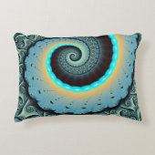 抽象芸術ブルーターコイズオレンジフラクタルアートスパイラル アクセントクッション (正面)