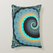 抽象芸術ブルーターコイズオレンジフラクタルアートスパイラル アクセントクッション (正面(垂直))