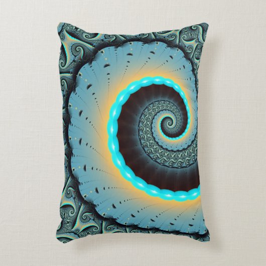 抽象芸術ブルーターコイズオレンジフラクタルアートスパイラル アクセントクッション (正面(垂直))