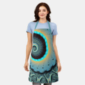 抽象芸術ブルーターコイズオレンジフラクタルアートスパイラル エプロン (着用した状態)