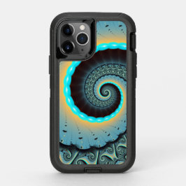 抽象芸術ブルーターコイズオレンジフラクタルアートスパイラル オッターボックスディフェンダーiPhone 11 PROケース
