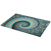 抽象芸術ブルーターコイズオレンジフラクタルアートスパイラル カッティングボード (角)