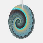 抽象芸術ブルーターコイズオレンジフラクタルアートスパイラル ガラスオーナメント (正面右)