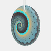 抽象芸術ブルーターコイズオレンジフラクタルアートスパイラル ガラスオーナメント (正面左)