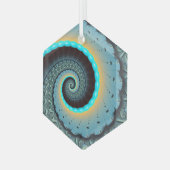 抽象芸術ブルーターコイズオレンジフラクタルアートスパイラル ガラスオーナメント (正面左)