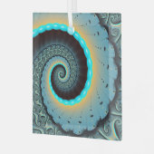 抽象芸術ブルーターコイズオレンジフラクタルアートスパイラル ガラスオーナメント (正面左)