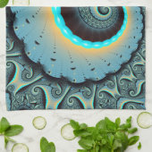 抽象芸術ブルーターコイズオレンジフラクタルアートスパイラル キッチンタオル (折り畳み)