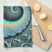 抽象芸術ブルーターコイズオレンジフラクタルアートスパイラル キッチンタオル (四つ折り)