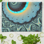 抽象芸術ブルーターコイズオレンジフラクタルアートスパイラル キッチンタオル (折り畳み)