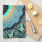 抽象芸術ブルーターコイズオレンジフラクタルアートスパイラル キッチンタオル (四つ折り)