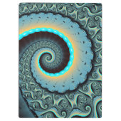 抽象芸術ブルーターコイズオレンジフラクタルアートスパイラル クリップボード (裏面)