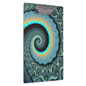 抽象芸術ブルーターコイズオレンジフラクタルアートスパイラル クリップボード (右)