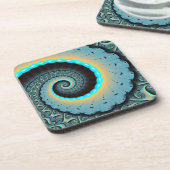 抽象芸術ブルーターコイズオレンジフラクタルアートスパイラル コースター (左側)