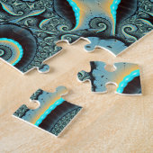 抽象芸術ブルーターコイズオレンジフラクタルアートスパイラル ジグソーパズル (側面)