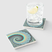 抽象芸術ブルーターコイズオレンジフラクタルアートスパイラル ストーンコースター (横)