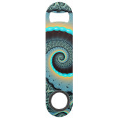 抽象芸術ブルーターコイズオレンジフラクタルアートスパイラル スピード栓抜き (裏面)