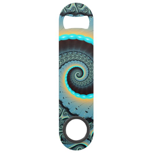 抽象芸術ブルーターコイズオレンジフラクタルアートスパイラル スピード栓抜き (正面)