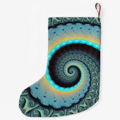 抽象芸術ブルーターコイズオレンジフラクタルアートスパイラル スモールクリスマスストッキング (裏面)