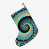抽象芸術ブルーターコイズオレンジフラクタルアートスパイラル スモールクリスマスストッキング (裏面 (吊り時))