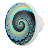抽象芸術ブルーターコイズオレンジフラクタルアートスパイラル セラミックノブ (右)