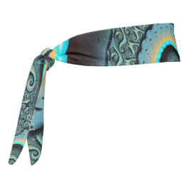 抽象芸術ブルーターコイズオレンジフラクタルアートスパイラル タイヘッドバンド