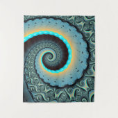 抽象芸術ブルーターコイズオレンジフラクタルアートスパイラル タペストリー (正面)