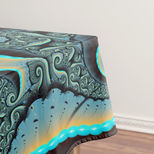 抽象芸術ブルーターコイズオレンジフラクタルアートスパイラル テーブルクロス (インサイチュ)