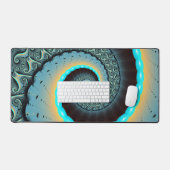 抽象芸術ブルーターコイズオレンジフラクタルアートスパイラル デスクマット (キーボード&マウス)