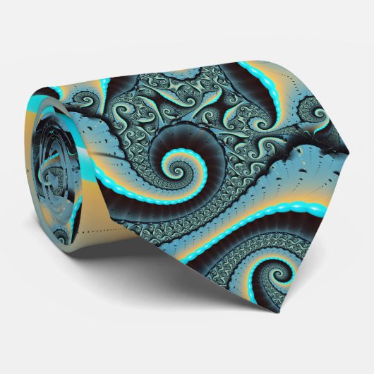 抽象芸術ブルーターコイズオレンジフラクタルアートスパイラル ネクタイ (ロール)