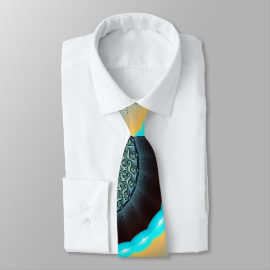 抽象芸術ブルーターコイズオレンジフラクタルアートスパイラル ネクタイ (タイ)