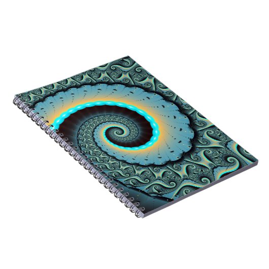 抽象芸術ブルーターコイズオレンジフラクタルアートスパイラル ノートブック (右側)