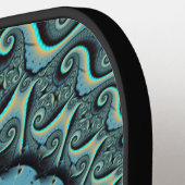 抽象芸術ブルーターコイズオレンジフラクタルアートスパイラル ピックルボールラケット (左詳細)