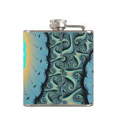 抽象芸術ブルーターコイズオレンジフラクタルアートスパイラル フラスク (裏面)