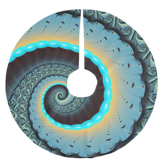 抽象芸術ブルーターコイズオレンジフラクタルアートスパイラル ブラッシュドポリエステルツリースカート (正面)