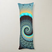 抽象芸術ブルーターコイズオレンジフラクタルアートスパイラル ボディピロー (裏面 (縦))