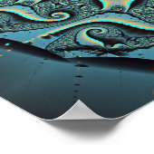 抽象芸術ブルーターコイズオレンジフラクタルアートスパイラル ポスター (角)