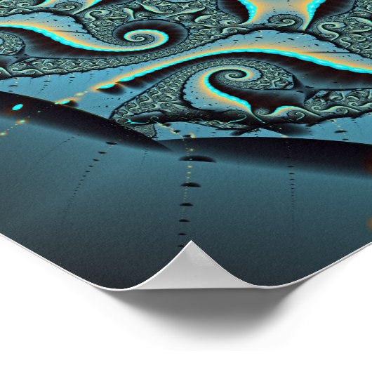 抽象芸術ブルーターコイズオレンジフラクタルアートスパイラル ポスター (角)