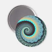 抽象芸術ブルーターコイズオレンジフラクタルアートスパイラル マグネット (正面/裏面)