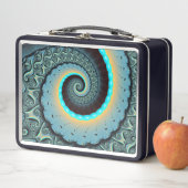 抽象芸術ブルーターコイズオレンジフラクタルアートスパイラル メタルランチボックス (インサイチュ)