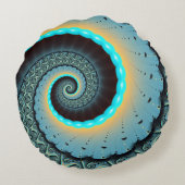 抽象芸術ブルーターコイズオレンジフラクタルアートスパイラル ラウンドクッション (裏面)