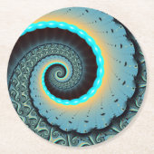 抽象芸術ブルーターコイズオレンジフラクタルアートスパイラル ラウンドペーパーコースター (正面)