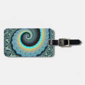 抽象芸術ブルーターコイズオレンジフラクタルアートスパイラル ラゲッジタグ (正面横)