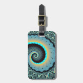 抽象芸術ブルーターコイズオレンジフラクタルアートスパイラル ラゲッジタグ (正面縦)