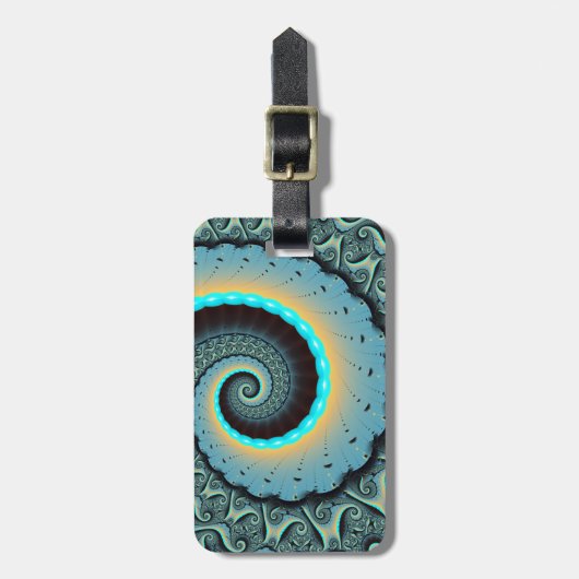 抽象芸術ブルーターコイズオレンジフラクタルアートスパイラル ラゲッジタグ (正面縦)