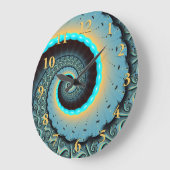 抽象芸術ブルーターコイズオレンジフラクタルアートスパイラル ラージ壁時計 (傾斜)