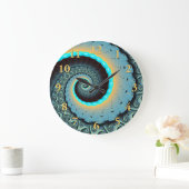 抽象芸術ブルーターコイズオレンジフラクタルアートスパイラル ラージ壁時計 (ホーム)