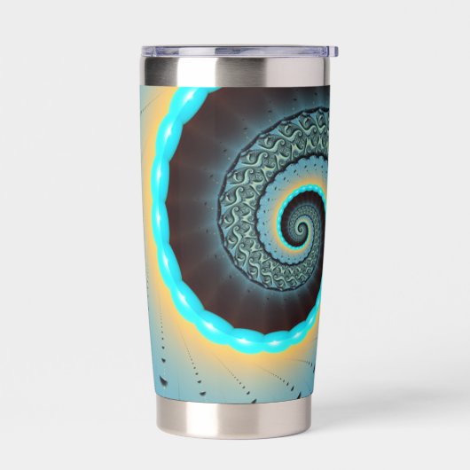抽象芸術ブルーターコイズオレンジフラクタルアートスパイラル 保温保冷タンブラー (左面)