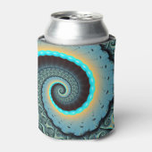 抽象芸術ブルーターコイズオレンジフラクタルアートスパイラル 缶クーラー (缶正面)