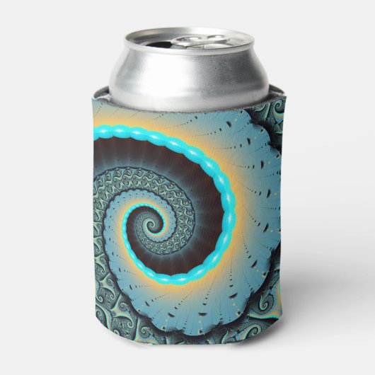 抽象芸術ブルーターコイズオレンジフラクタルアートスパイラル 缶クーラー (缶正面)