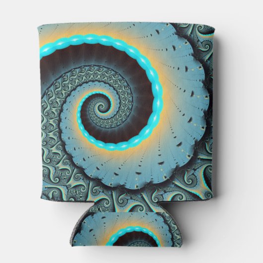 抽象芸術ブルーターコイズオレンジフラクタルアートスパイラル 缶クーラー (裏面)